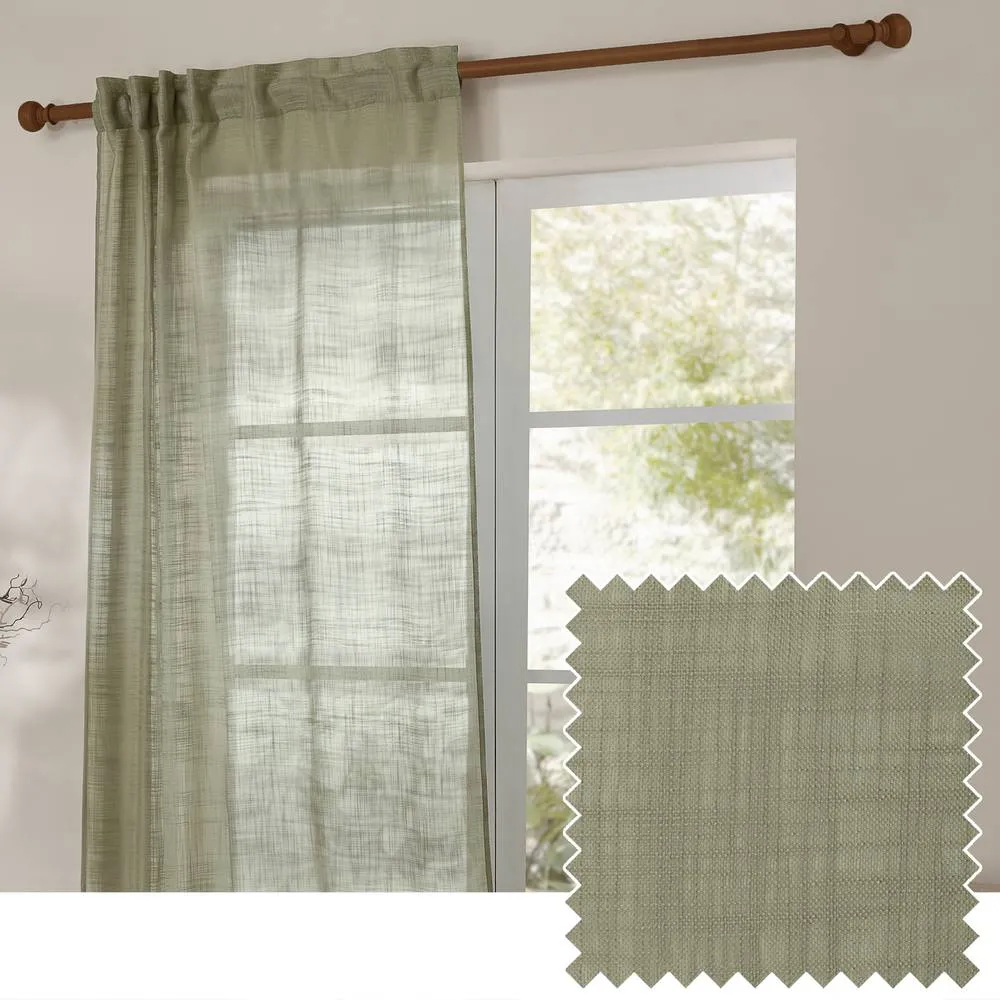 Yard Cirrus Woven Sheer Curtain Panel Eucalyptus 140Cm Width 250Cm Drop, Green