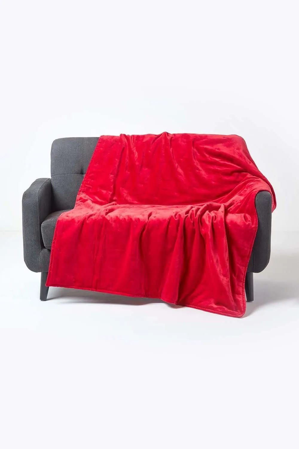 Homescapes Velvet Quilted Throw 100% Cotton, Soft & Luxurious Blanket in Red
