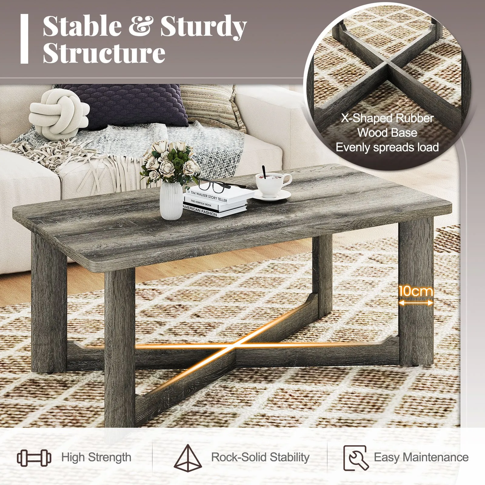 Costway Coffee Table Rectangle Center Table Accent Tea Table in Grey 5