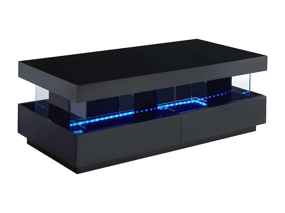 Vente-unique Coffee Table With 2 Drawers & 2 Niches With Leds - MDF & Tempered in Black 2