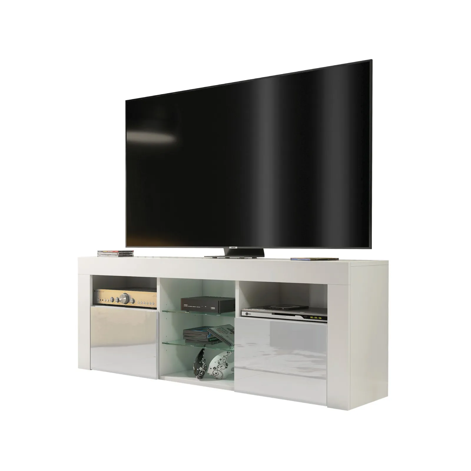 Creative Furniture TV Unit 145cm Modern - White with High Gloss Grey Doors 3