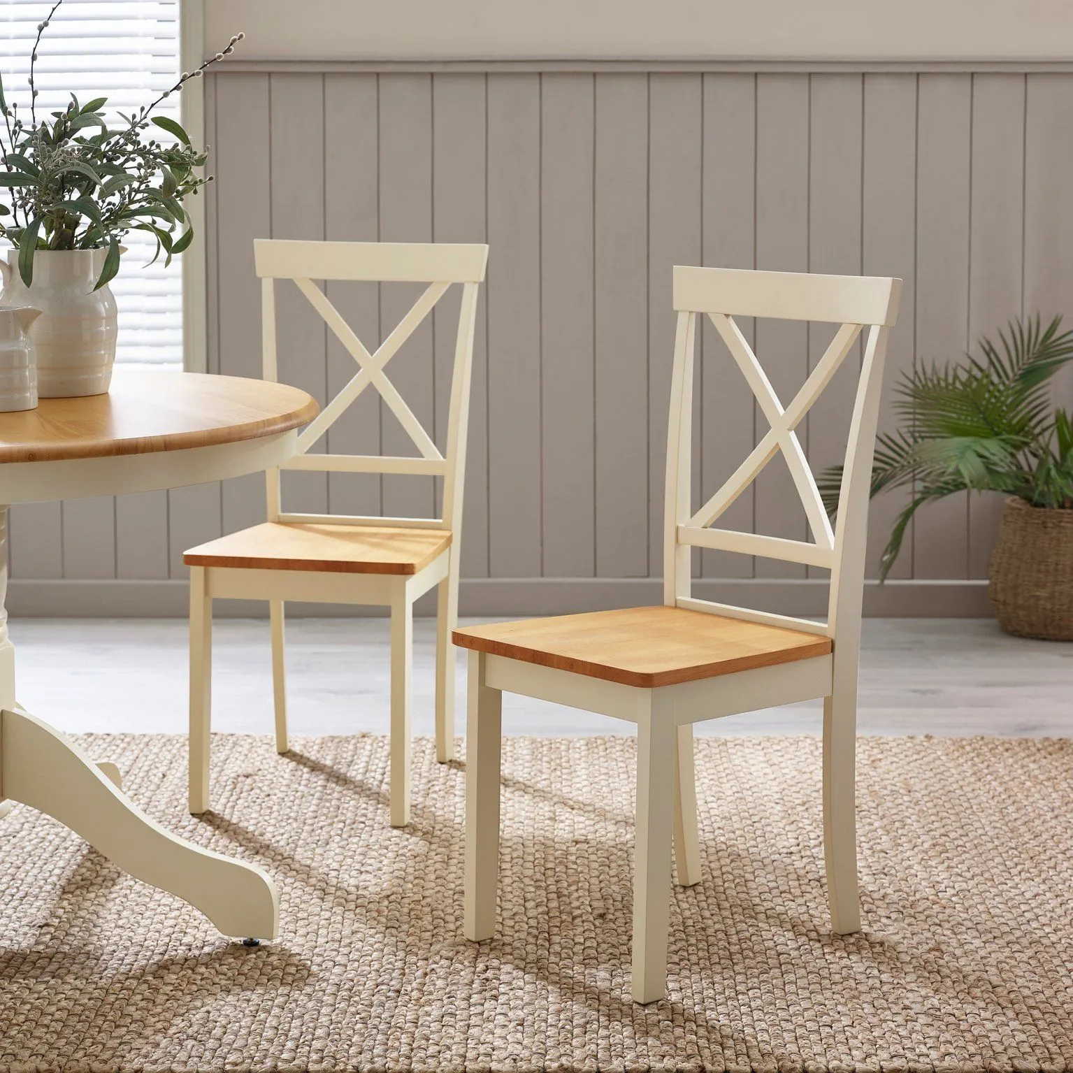 FurnitureboxUK Millford x2 Solid Wood Crossback Dining Chairs in Cream