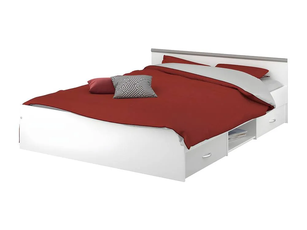 Vente-unique Bed With Storage 140 X 190 Cm - 2 Drawers & 1 Open Compartment in White 6