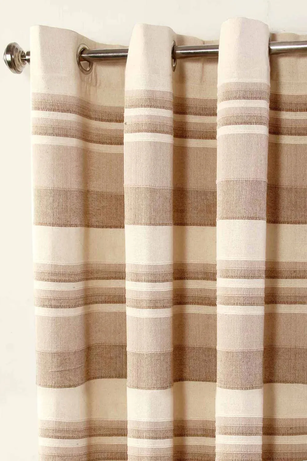 Homescapes Cotton Morocco Striped Curtain Pair in Beige 5