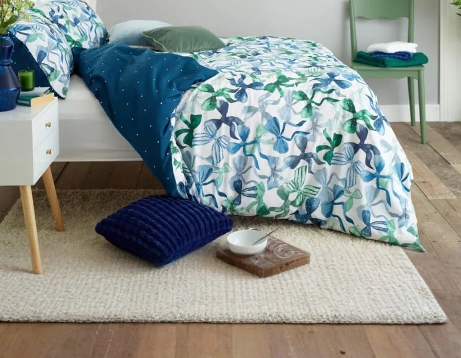 Deyongs Bows Print 200 Thread Count Cotton Rich Duvet Cover Set - Easycare Soft Bedding | 1846 in Blue 2