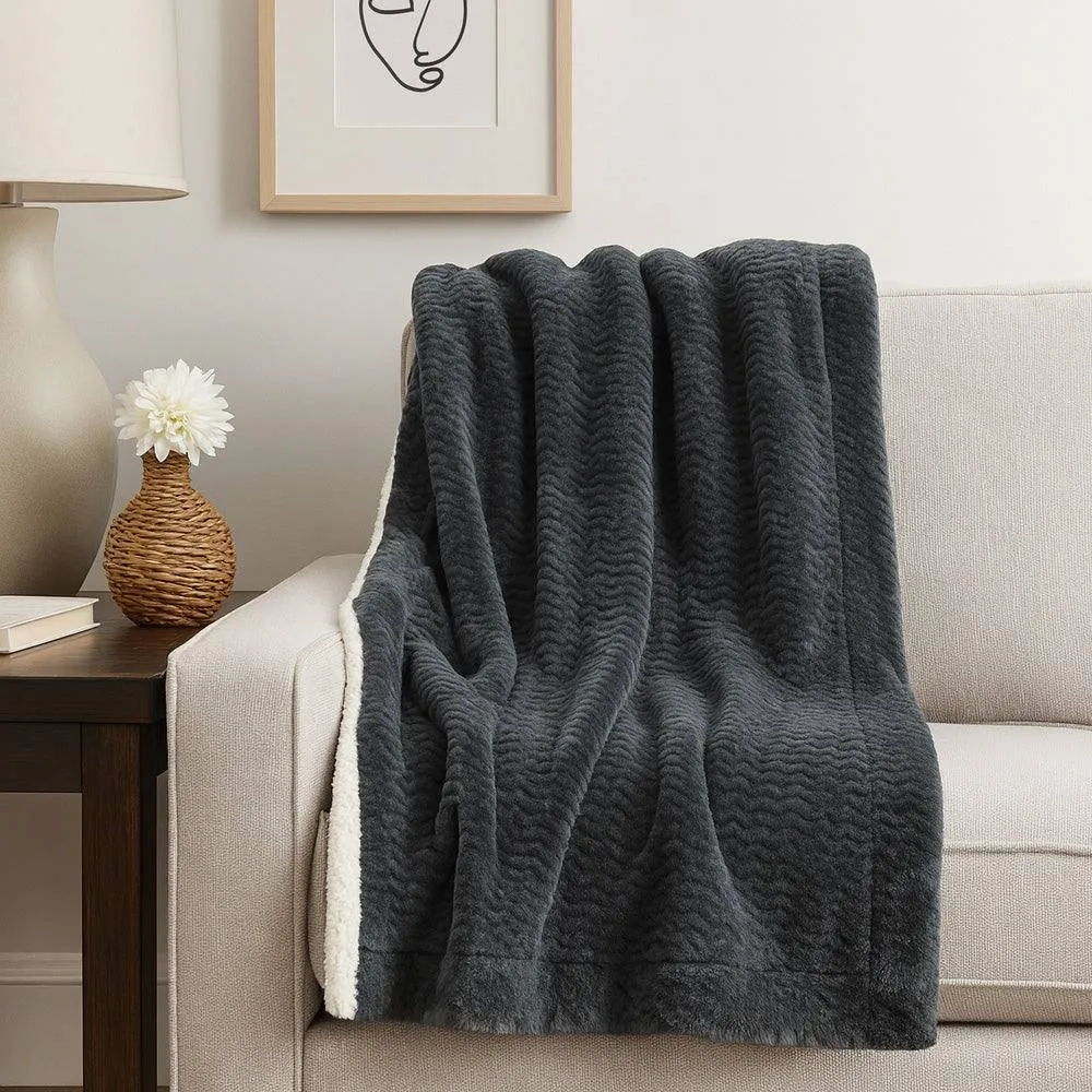 Voltico Jacquard Flannel Sherpa Throw - Charcoal&Grey, 130 × 160 cm in Charcoal