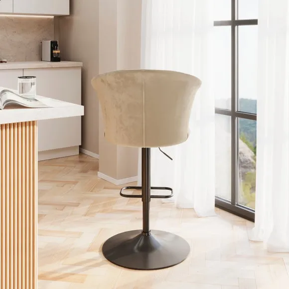 Kendall Bar Stool with Black Legs, Velvet 6