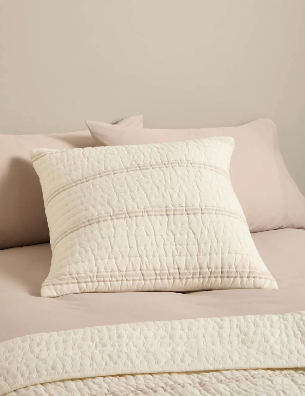 M&S Pure Cotton Striped Textured Large Decorative Cushion White