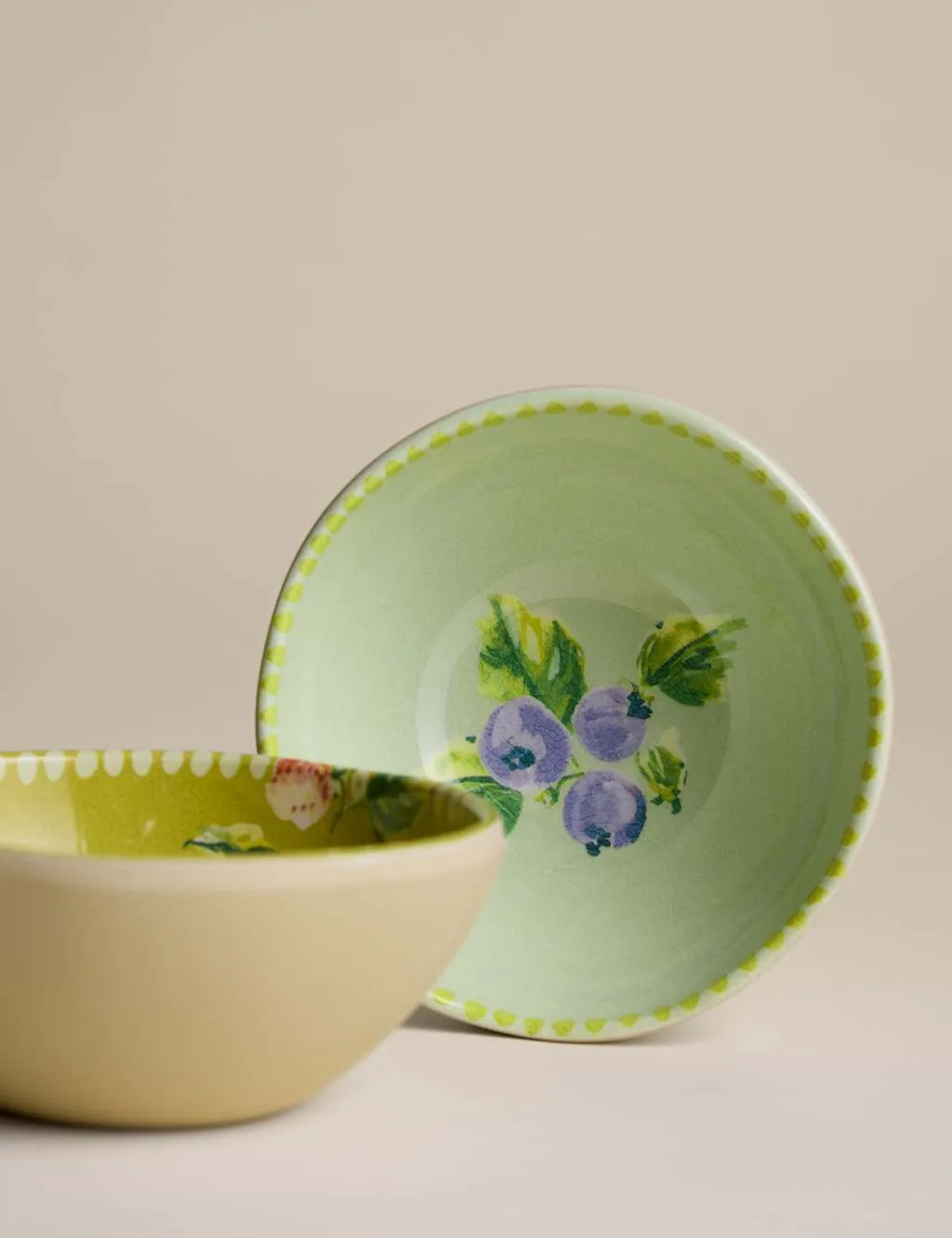 M&S Set of 2 Spring Meadow Picnic Nibble Bowls Green Mix