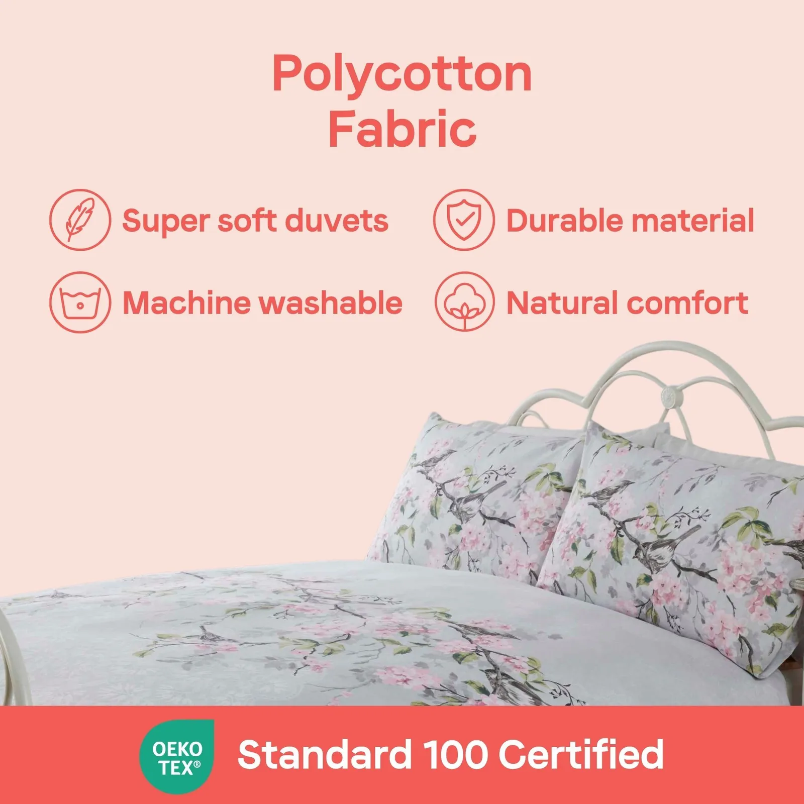 Rapport Home Eloise Floral Polycotton Duvet Cover Set with Pillowcase in Light Grey 6