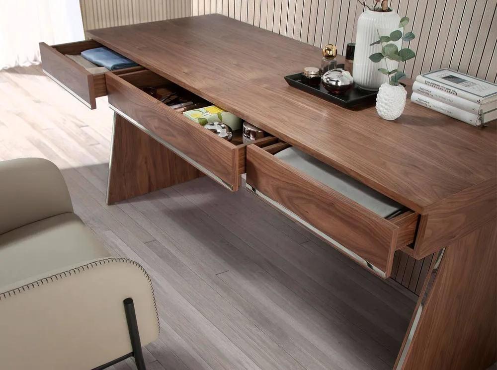 Angel Cerda Walnut Veneer Desk 3 Soft-Close Drawers, 160x61x76 cm in Brown 5