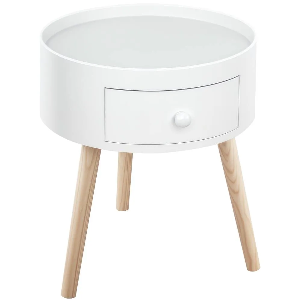 HOMCOM Coffee Table Furniture Bedroom Round Corner Drawer Storage Unit in White 2