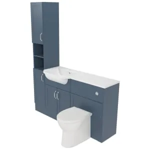 Deccado Padworth Juniper Blue Left Hand 1500mm Fitted Tower, Vanity & Toilet Pan Unit Combination with Left Hand Basin