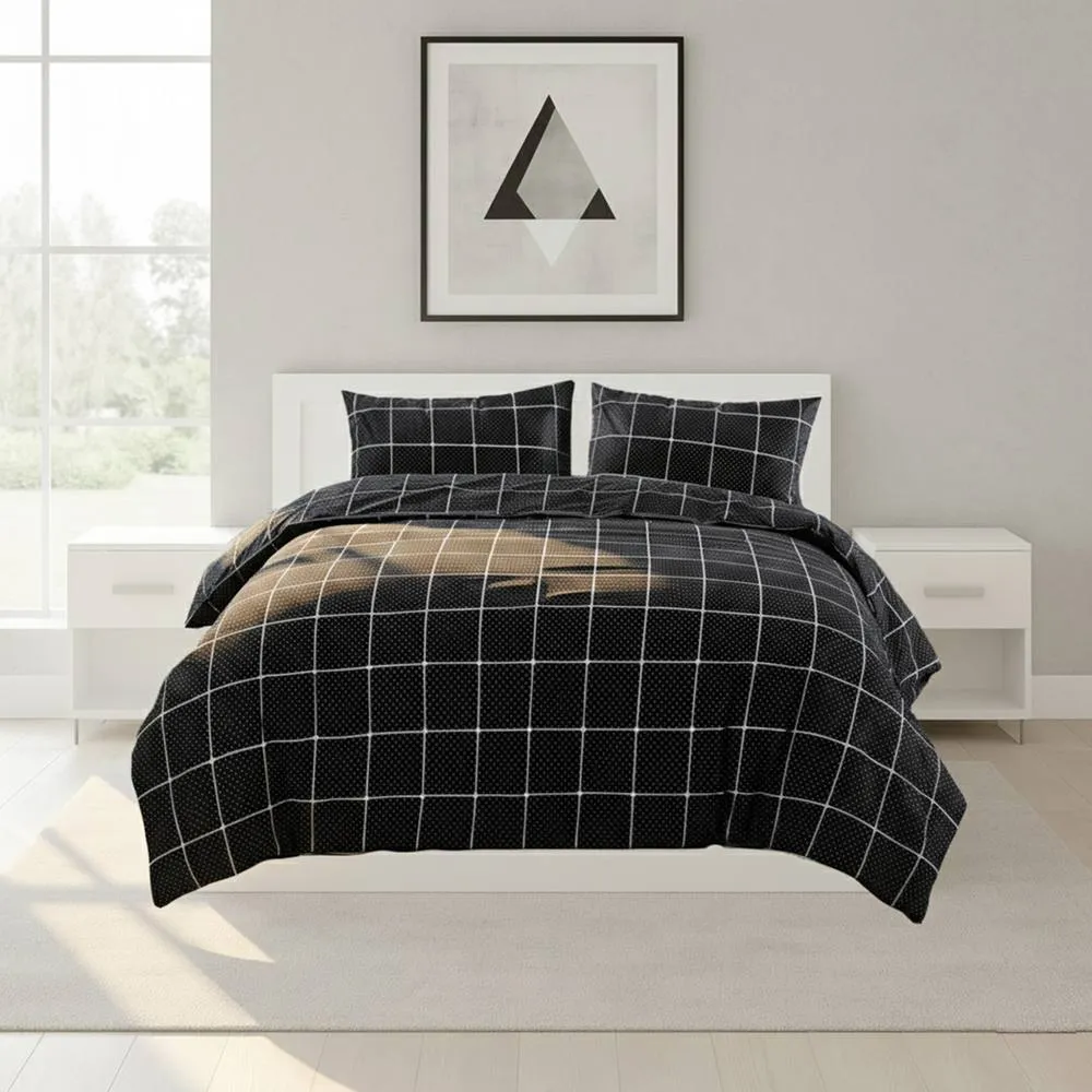 Snug City Box Dot Pattern Duvet Cover Set Soft Easy Care Contemporary Bedding in Black
