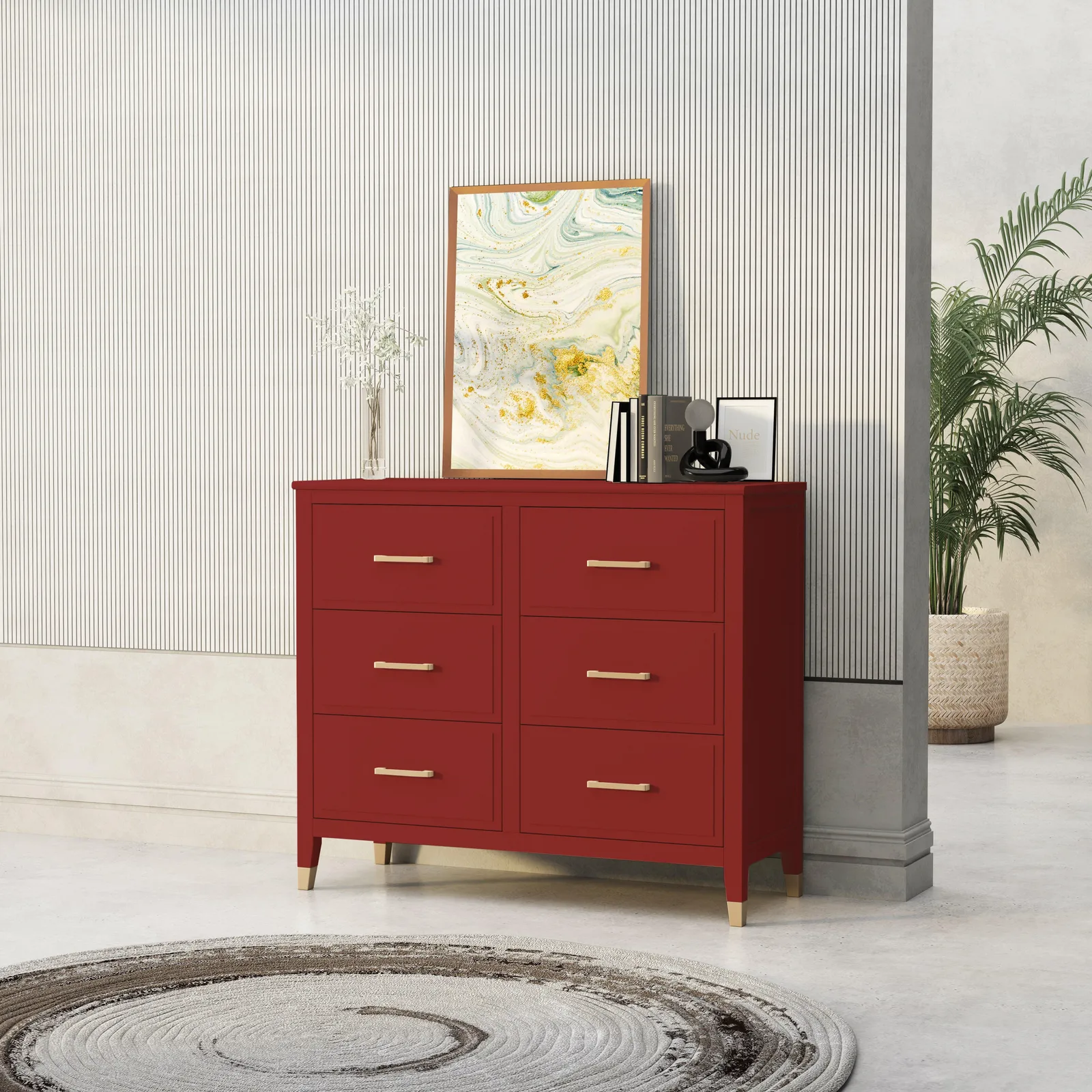 Cabinet Bits Palazzi 6 Drawer Chest of Drawers in Red 1