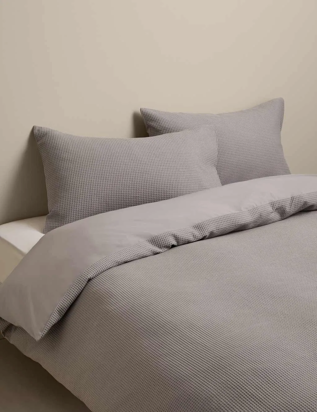 M&S Washed Cotton Waffle Bedding Set Marble
