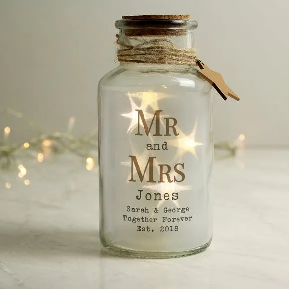 Personalised Mr and Mrs Glass LED Jar 3