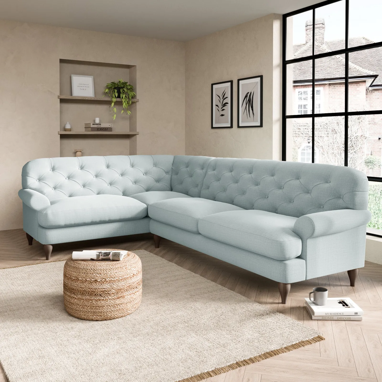 Canterbury Slub Cotton Blend Left Hand Corner Sofa Slub Cotton Light Mineral