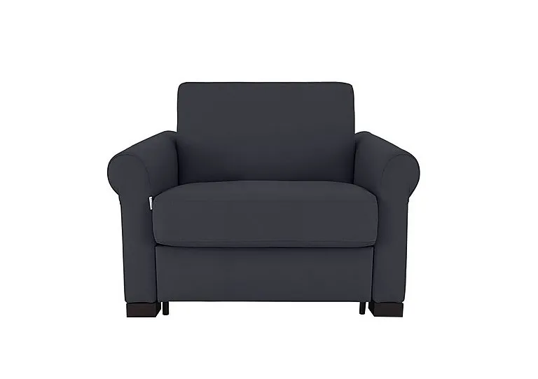 Alcova Leather Chair Sofa Bed with Scroll Arms - Torello Blu