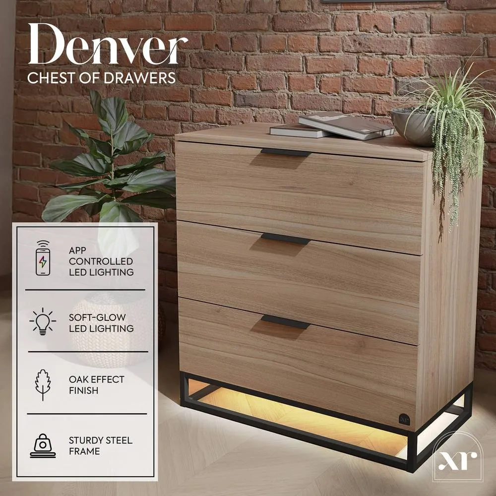 X Rocker Denver Chest Of 3 Drawers With LED App Control Lights in Light Oak 2