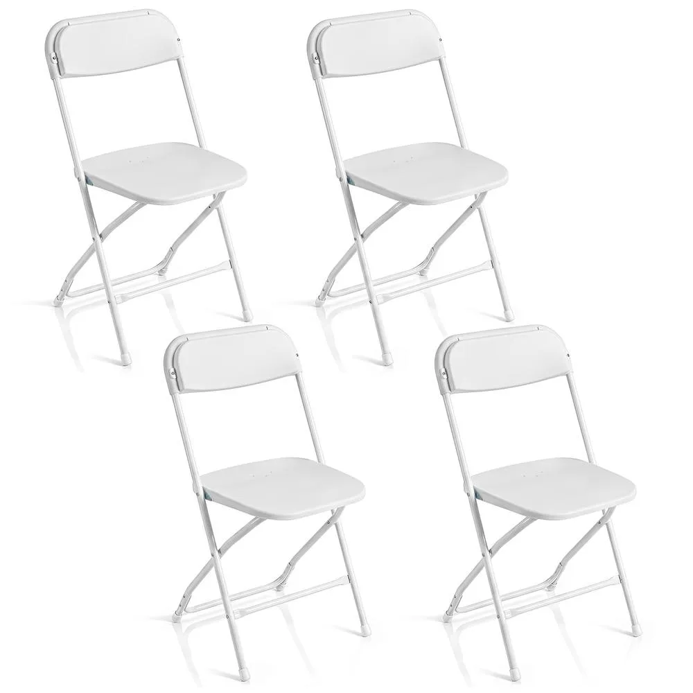 Costway 4 Pack Foldable PP Chairs Metal Frame For Party Picnic Office Wedding in White