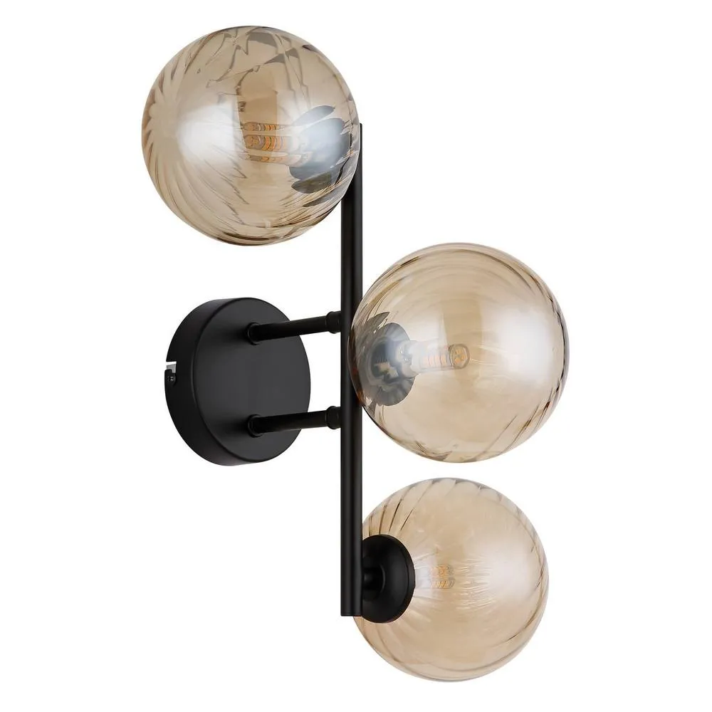 Netlighting Conor Globe Wall Lights Matt Black Balls Amber Glass Shade 3x G9 2