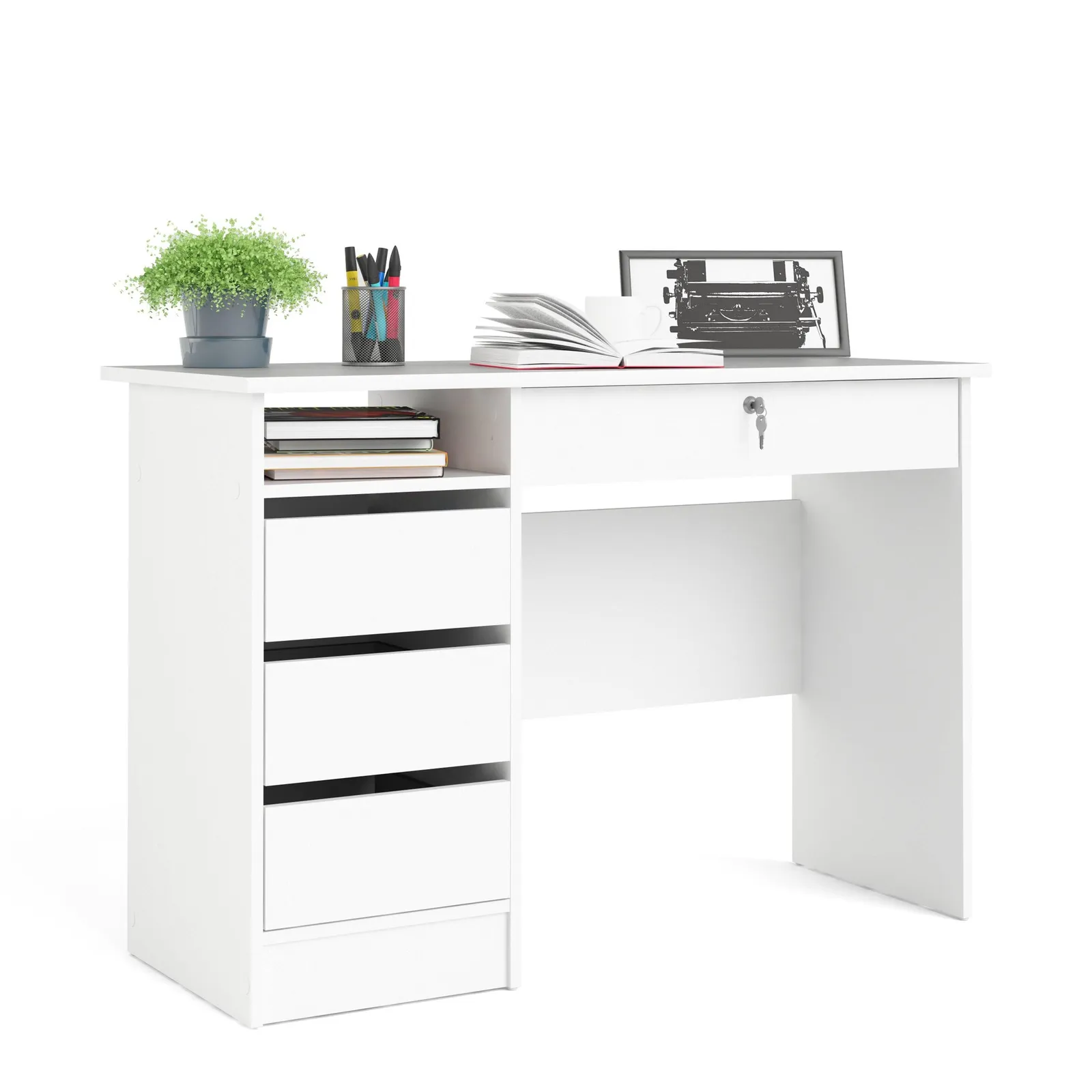 Furniture To Go Function Plus 4 Drawer Desk Handles Drawer in White 5