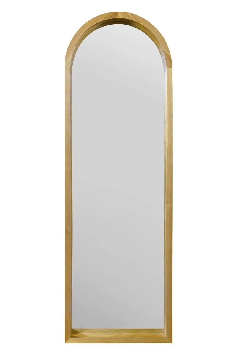MirrorOutlet Solid Oak Framed Arched Leaner / Wall Mirror 47" X 16" (120CM X 40CM) in Beige 3