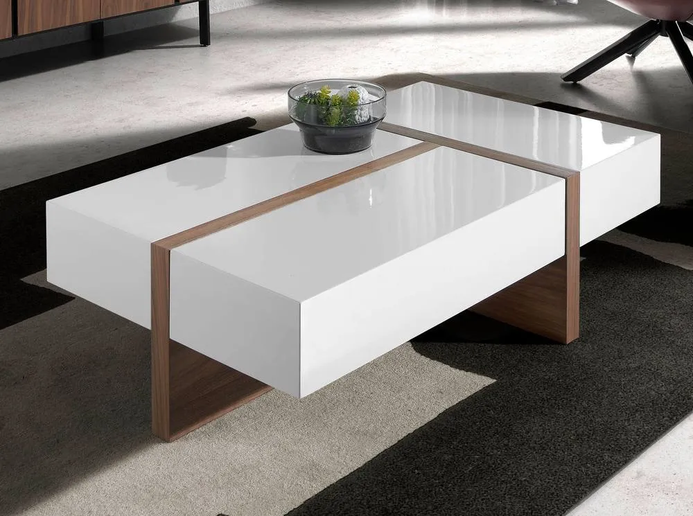 Angel Cerda White & Walnut Rectangular Coffee Table 120x70x35 cm in Brown 3