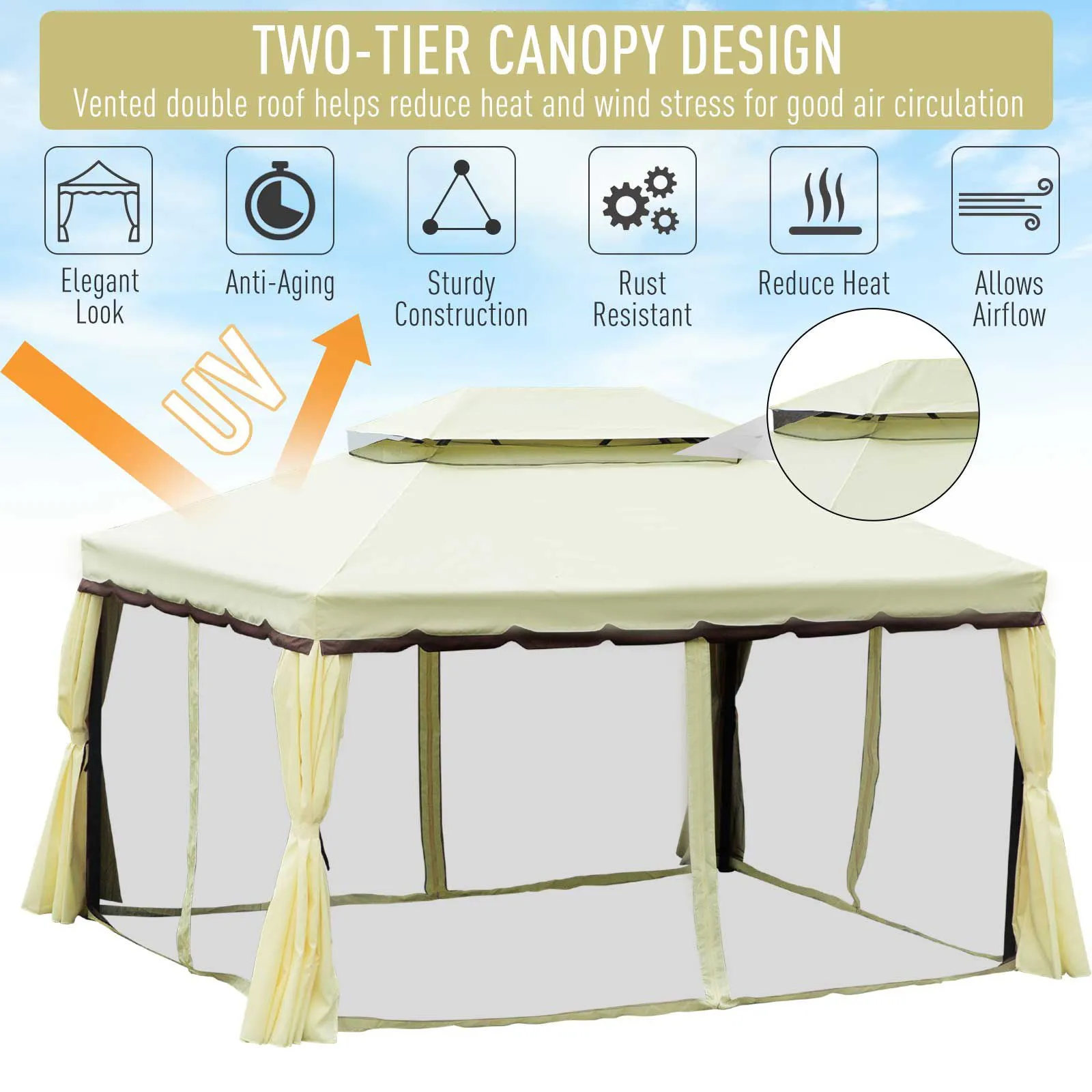 OUTSUNNY 3m x 3.6m Aluminium Gazebo Canopy Patio Marquee Party Tent in Cream 4