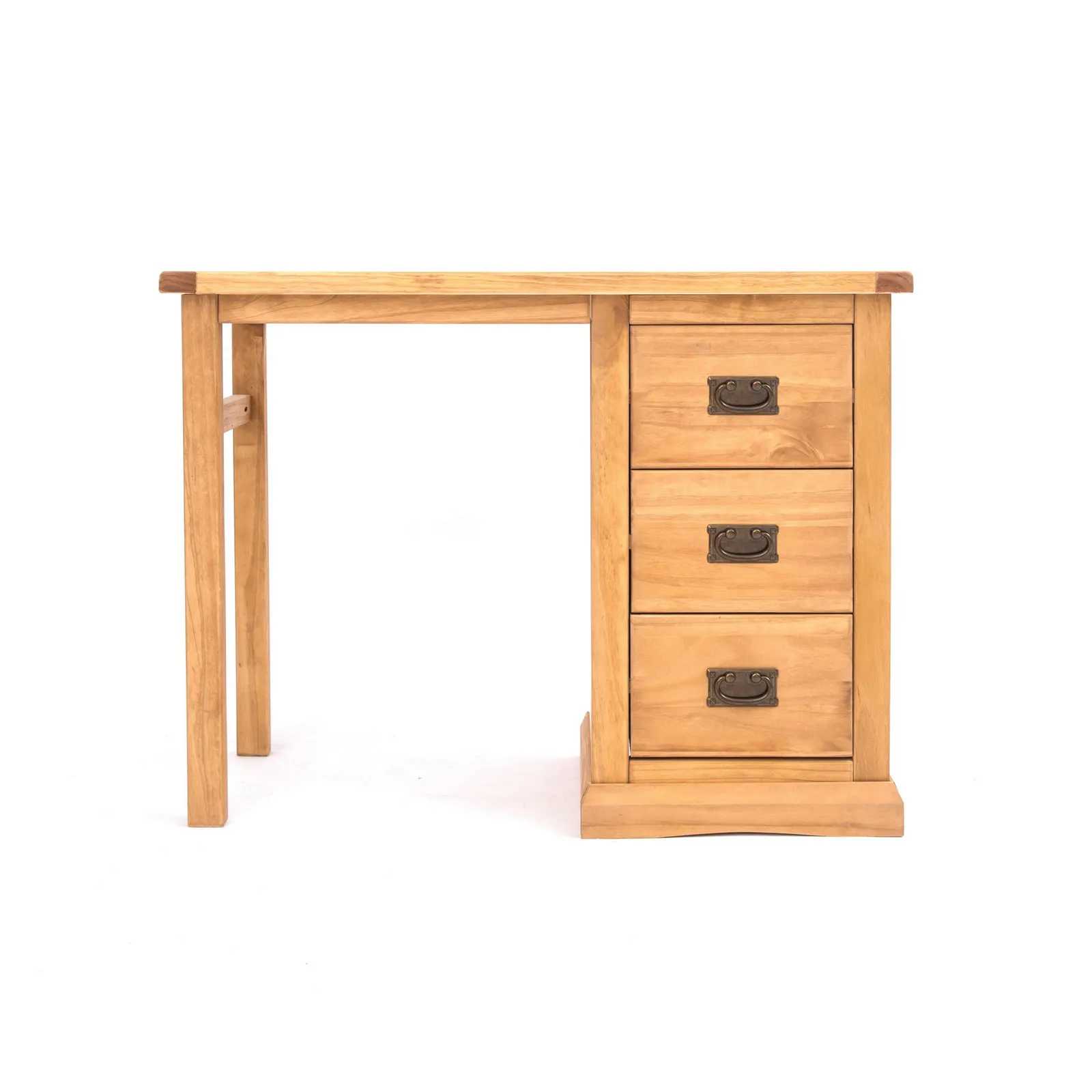 Cabinet Bits Lucca 3 Drawer Desk - Dressing Table Brass Drop Handle in Light Brown