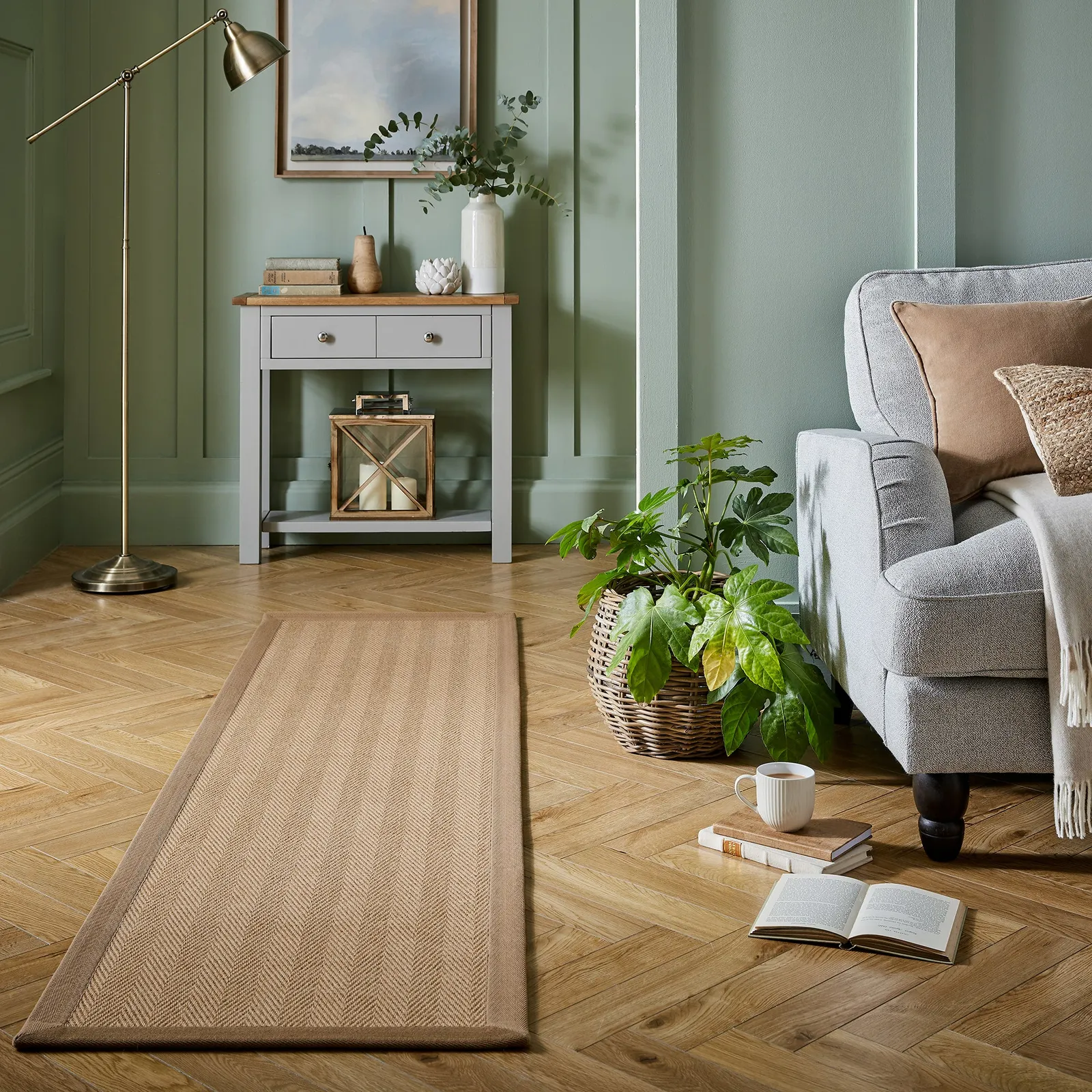 Herringbone Border Runner Herringbone Border Natural