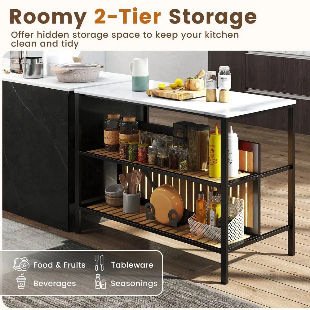 Costway 3 Piece Dining Table Set Kitchen Island & 2 Bar Stools Set in White 3