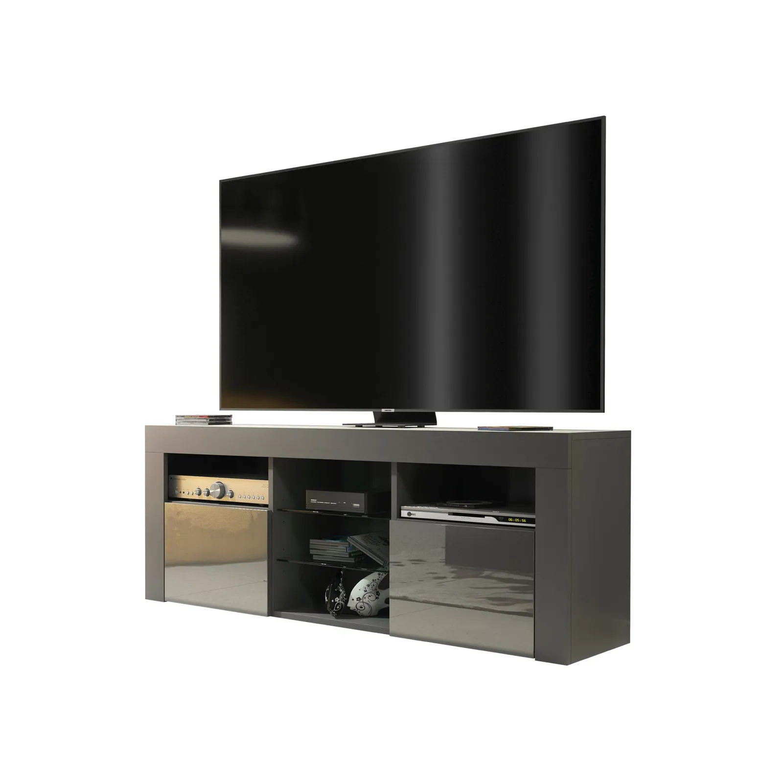 Creative Furniture TV Unit 145cm Modern - Dark Grey with High Gloss Doors 3