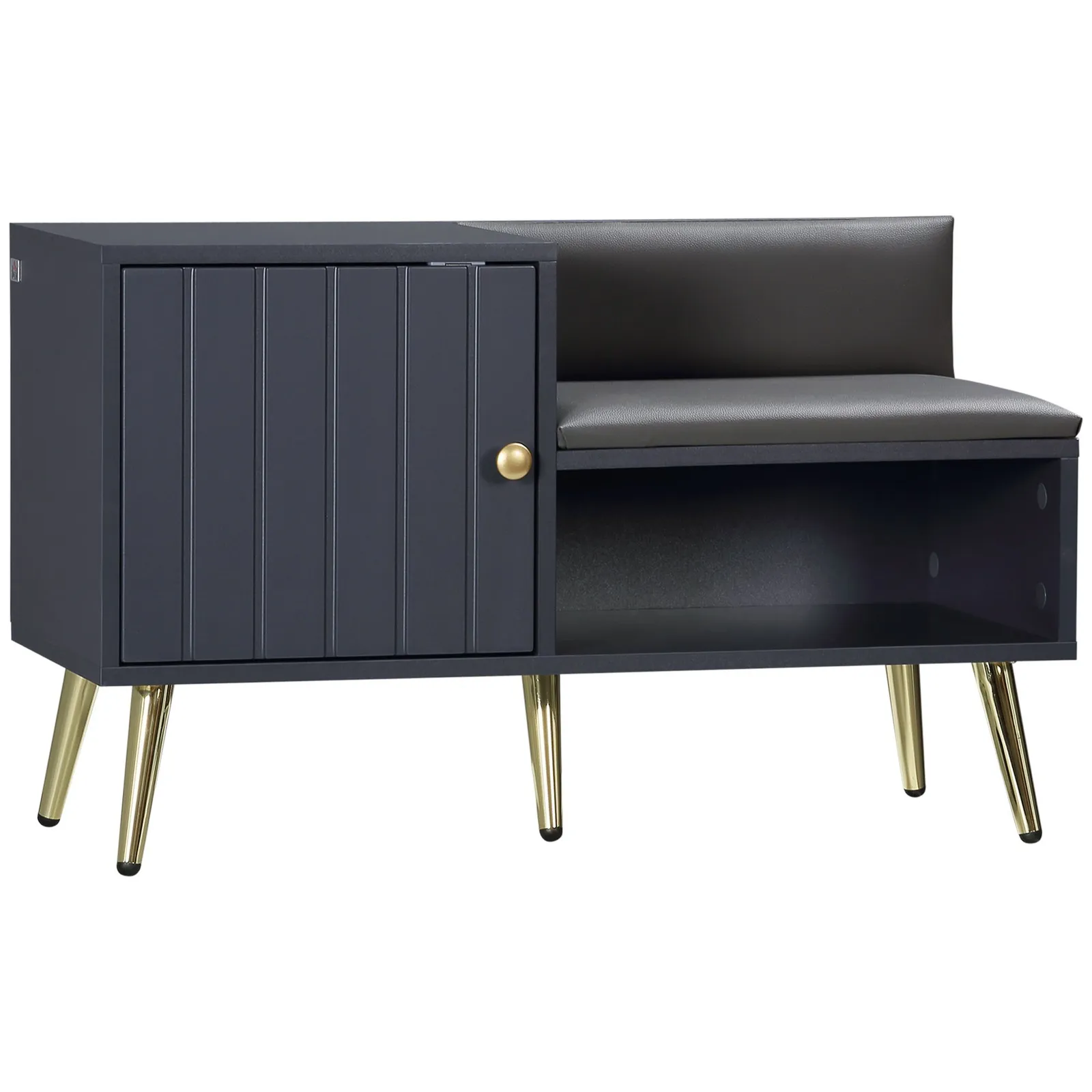 HOMCOM Shoe Bench with Storage Cabinet, Seating Cushion in Grey 2