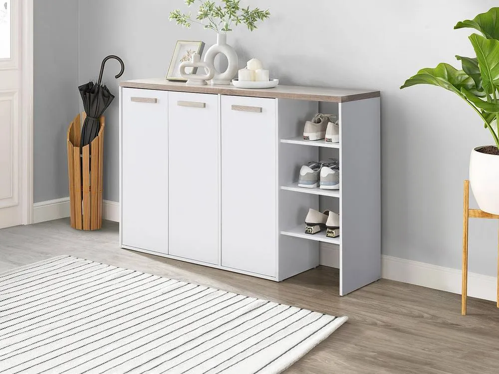 Vente-unique Shoe Cabinet With 3 Doors & 3 Compartments - White & Light Natural in Light Oak