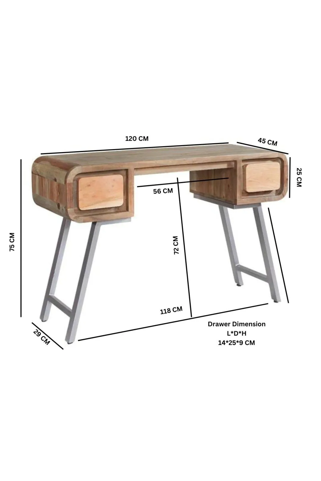 IH Design Daizha Metal & Wood Desk in Brown 3