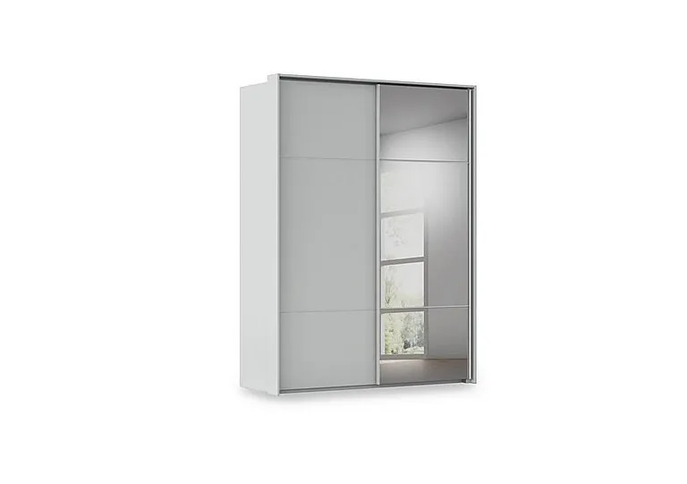 Haven 170cm 2 Door Slider Wardrobe with 1 Décor Door and 1 Mirror Door - Silk Grey/Silk Grey Front
