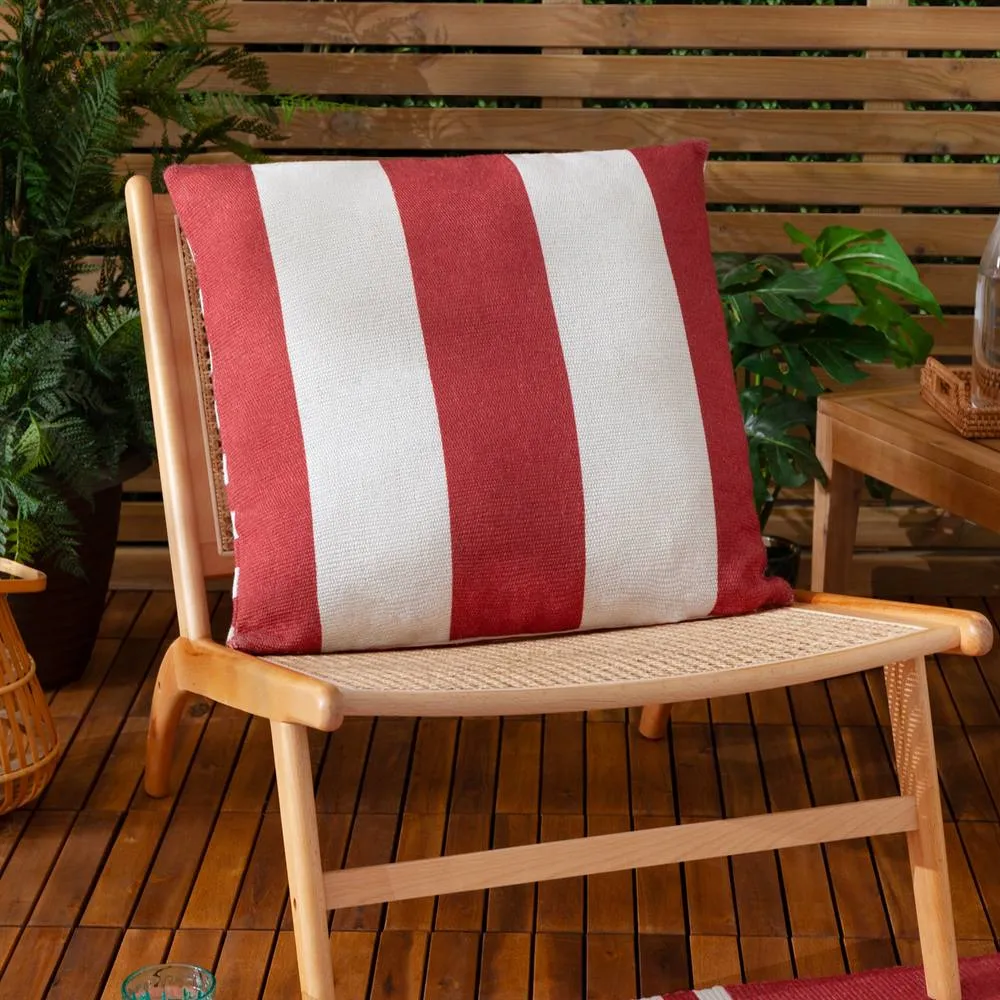 Furn Deck Stripe Woven Outdoor Cushion in Red