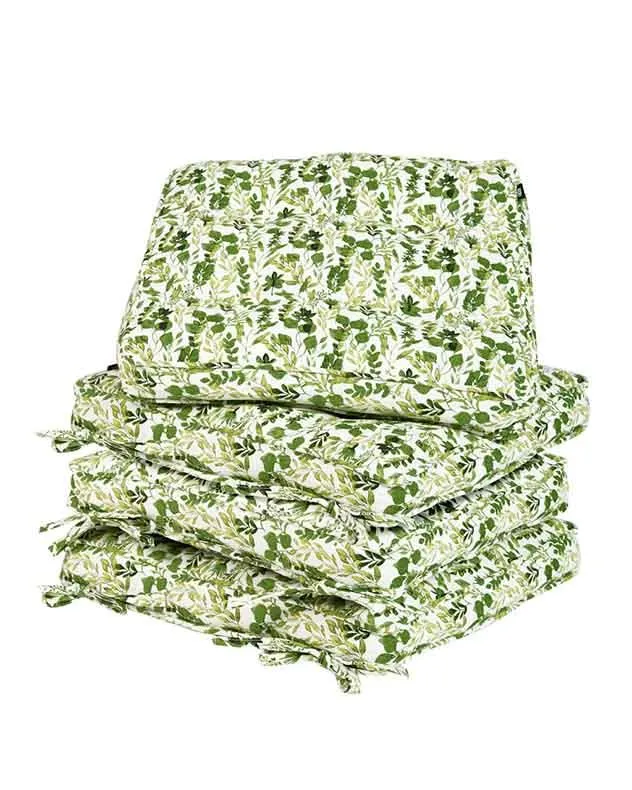 Dibor Set of 4 Green Square Summer Outdoor Garden Chair Seat Pad Cushions W45 x L45cm 2