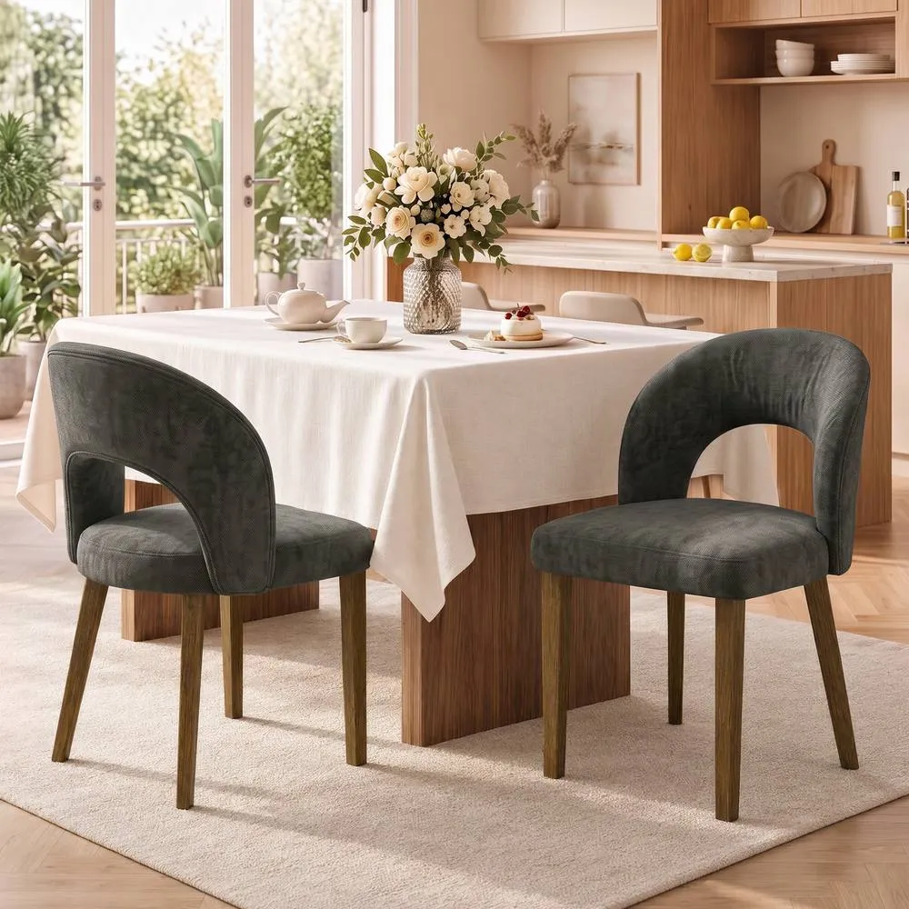HOMCOM Modern Dining Chairs Set of 2 with Padded Seat, Backrest, Dark Grey 2