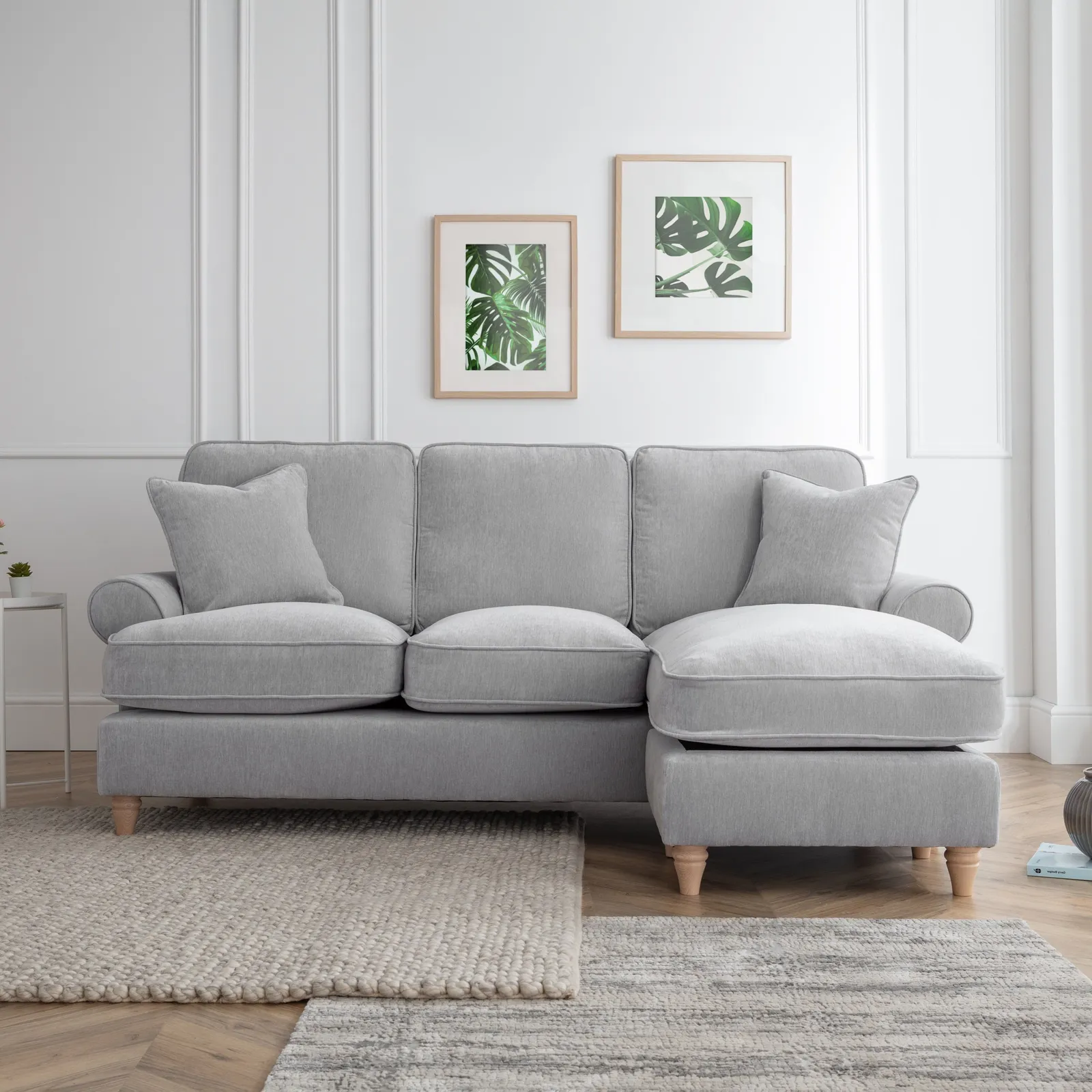 The Great Sofa Company Ezra Right Hand Velvet Chaise Sofa - Scroll Arm in Light Grey 1