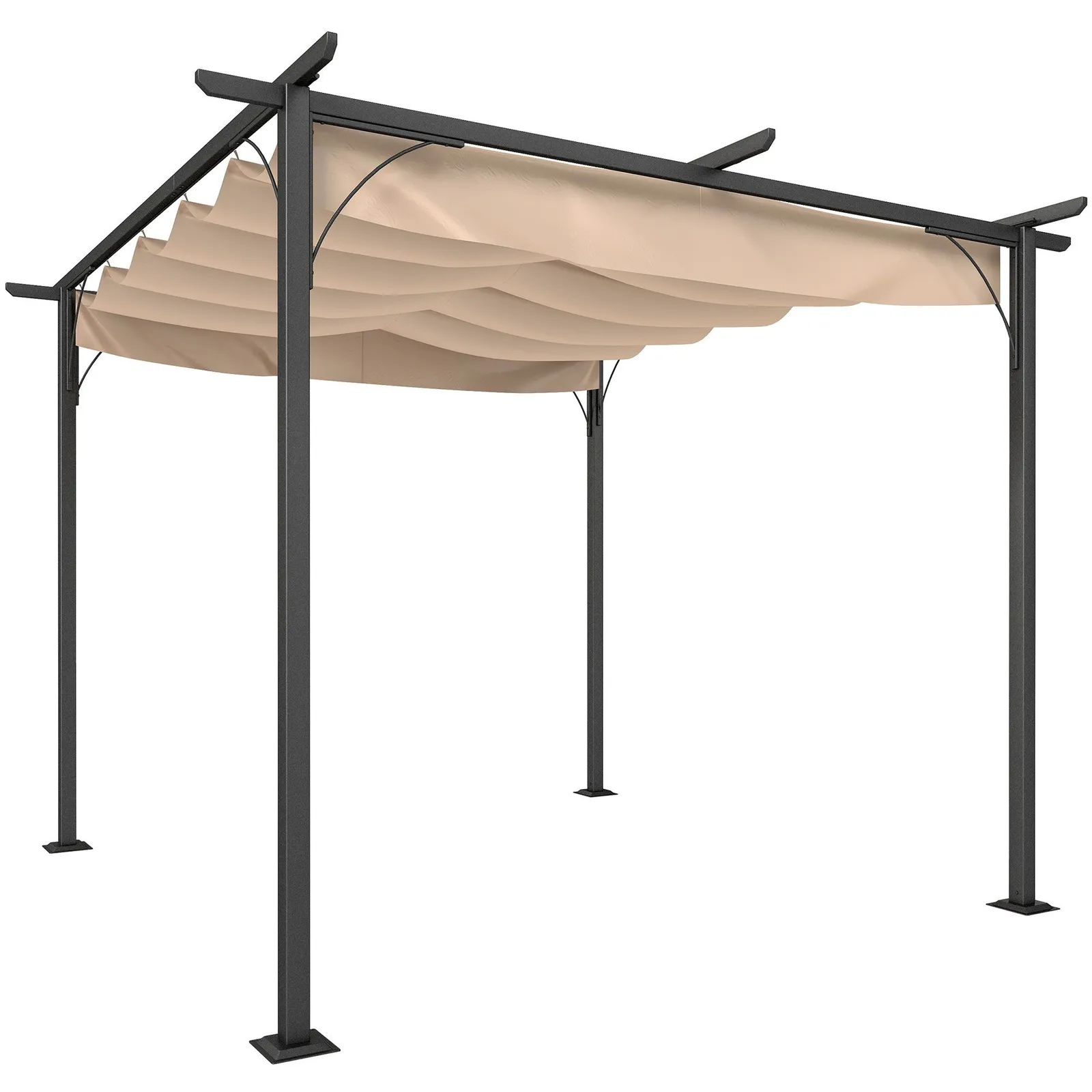 OUTSUNNY 3x3m Outdoor Pergola Metal Gazebo Porch Awning Retractable Canopy in Beige