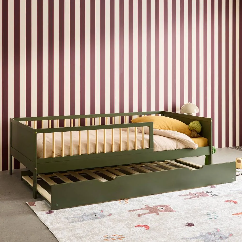 sweeek Children's bed 90 x 190 cm natural pine with slatted base & bed in Green 4