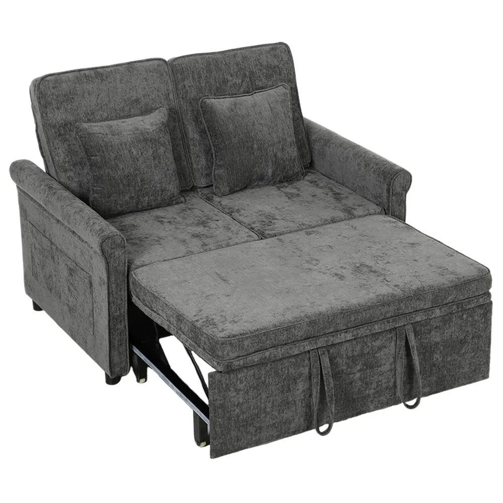 HOMCOM 2 Seater Sofa Bed, 3-in-1 Convertible Pull Out Sofa Bed, Grey
