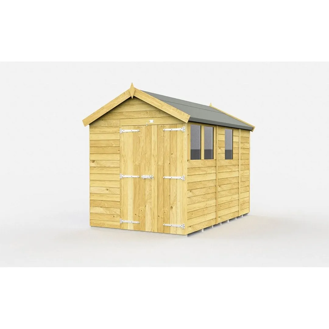 Buttercup Farm 7 x 9 Feet Apex Shed - Double Door W/ Windows - L272 x W214 x H217 cm in Brown