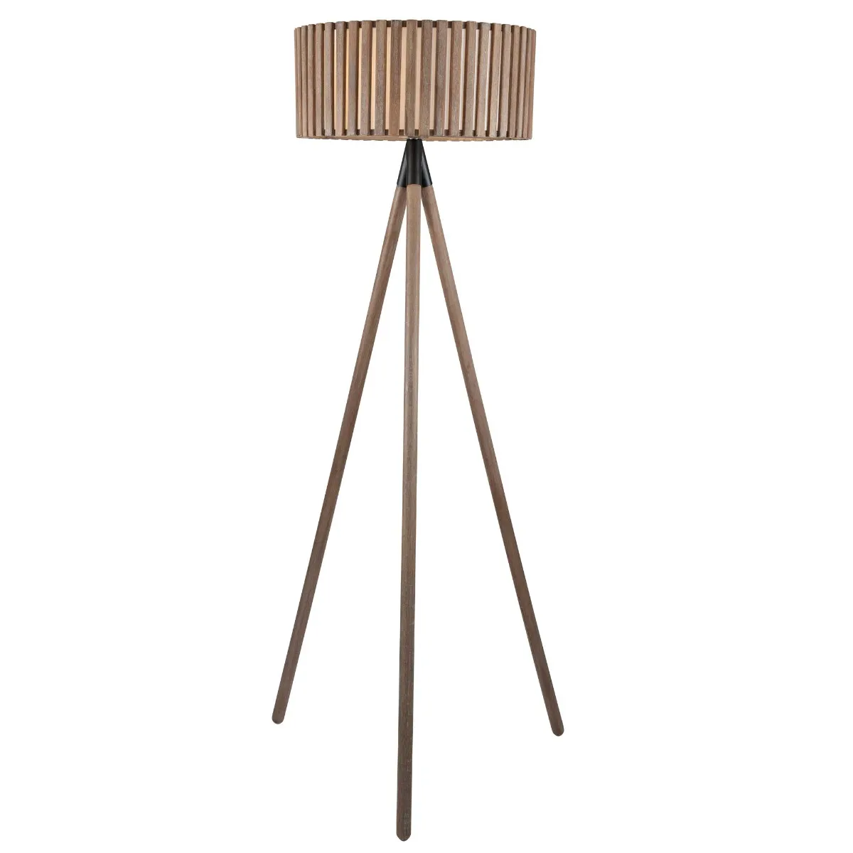 Slatted Tripod Floor Lamp, Antique Wood