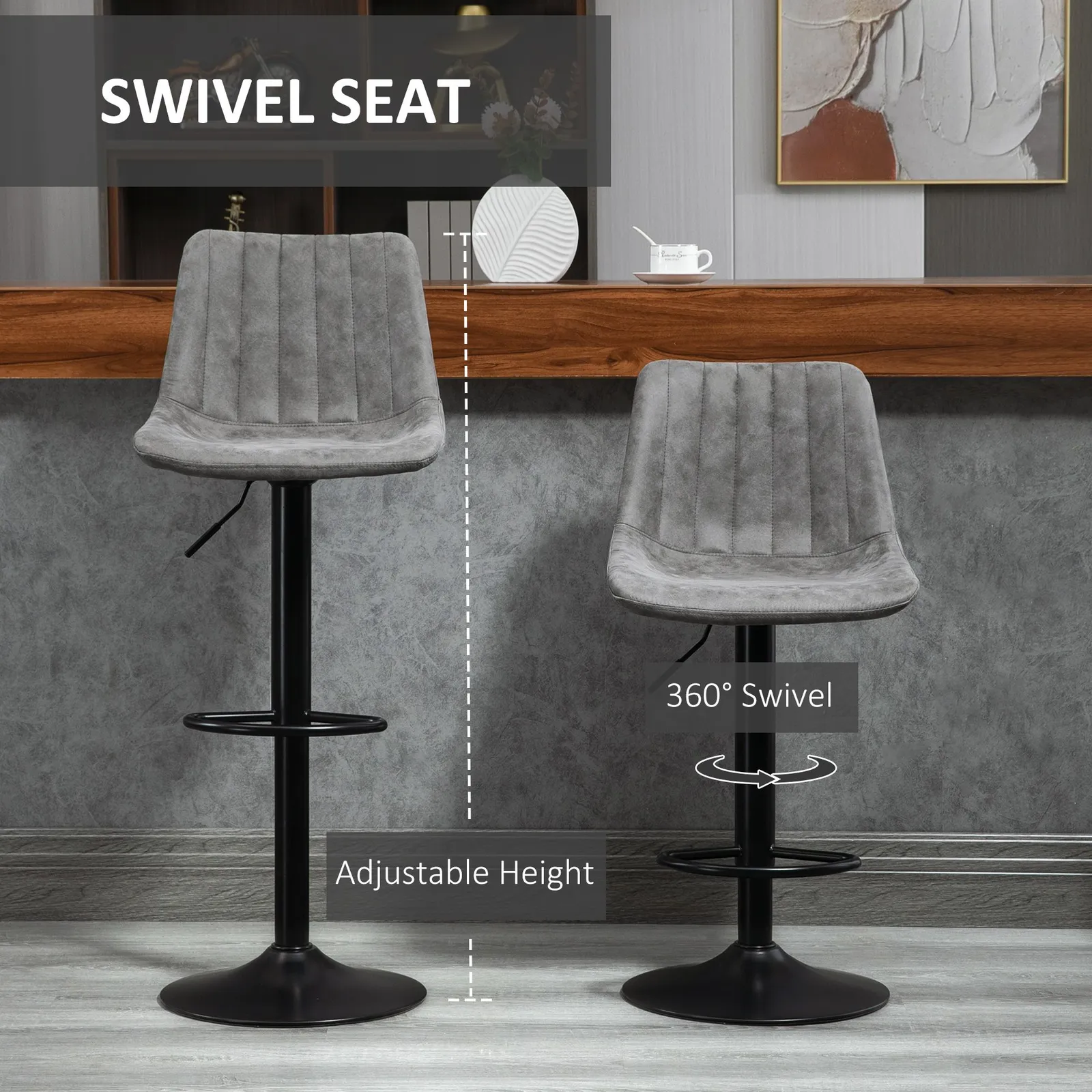 HOMCOM Of 2 Leathaire Tub Bar Stools w/ Metal Frame Footrest Home Seat in Grey 4