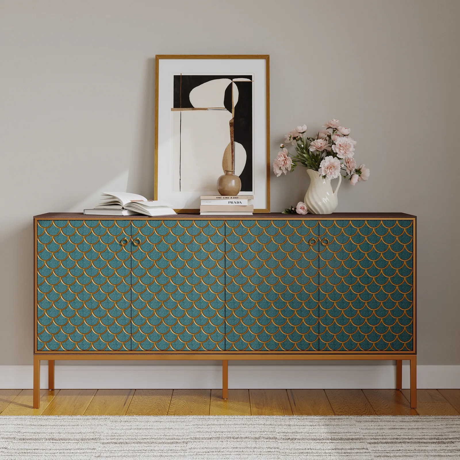 183cm Modern Sideboards and Buffets in Brown with 4 Doors and Adjustable Shelves