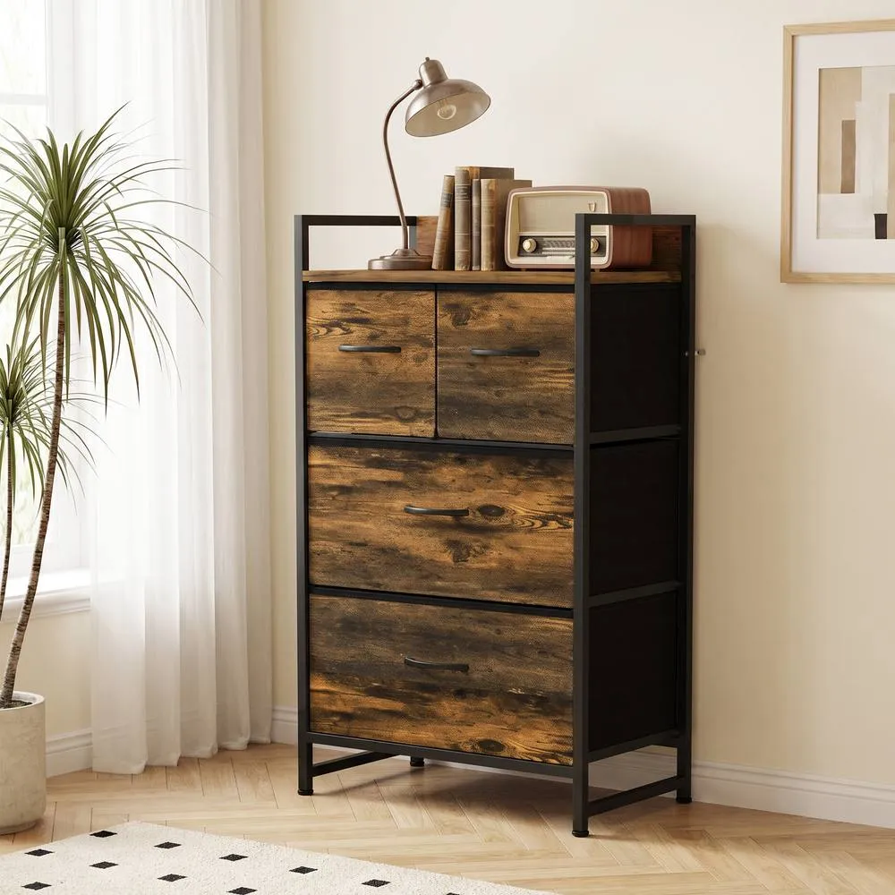 HOMCOM Bedroom Chest of Drawers 4 Drawer Dresser with Shelf, Rustic Brown 2